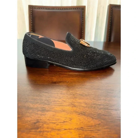 ELANROMAN  Black Rhinestone Studded Loafers w/ Gold Shark Tooth Detail Size 40 - Picture 3 of 9